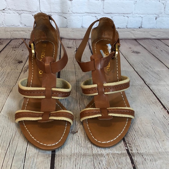 Franco Sarto leather/canvas strap wedge sandal - Picture 1 of 6